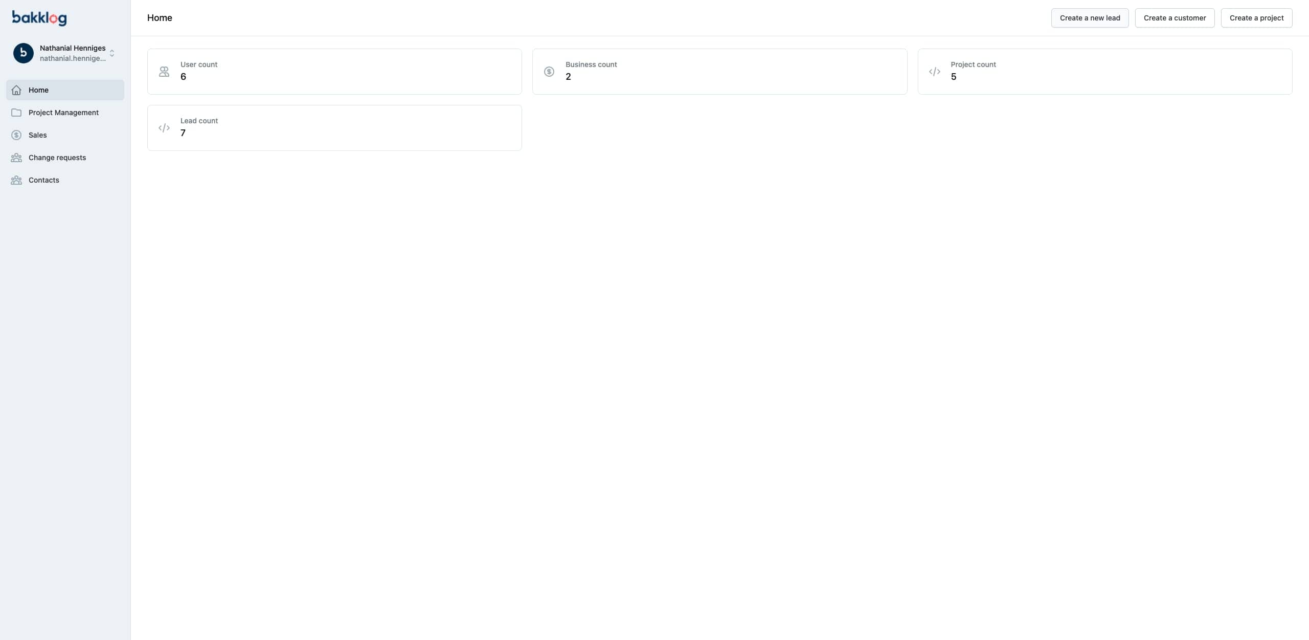 Bakklog Dashboard Page