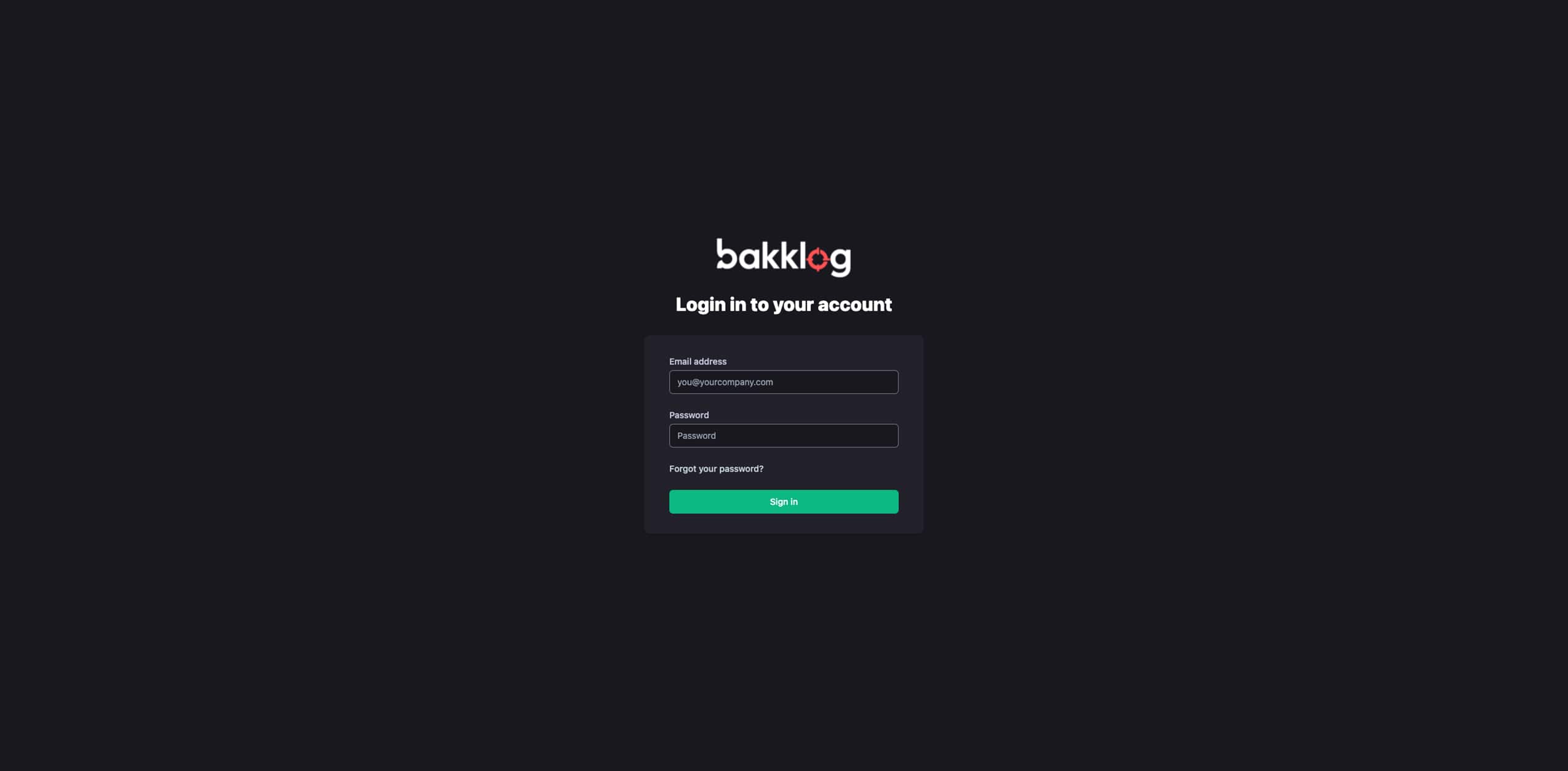Bakklog Login Page