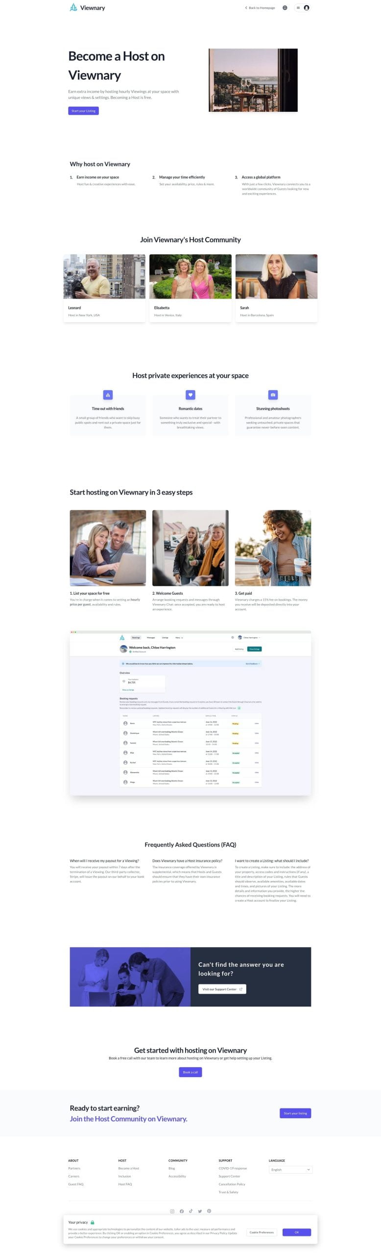 Viewnary Become a Host Page