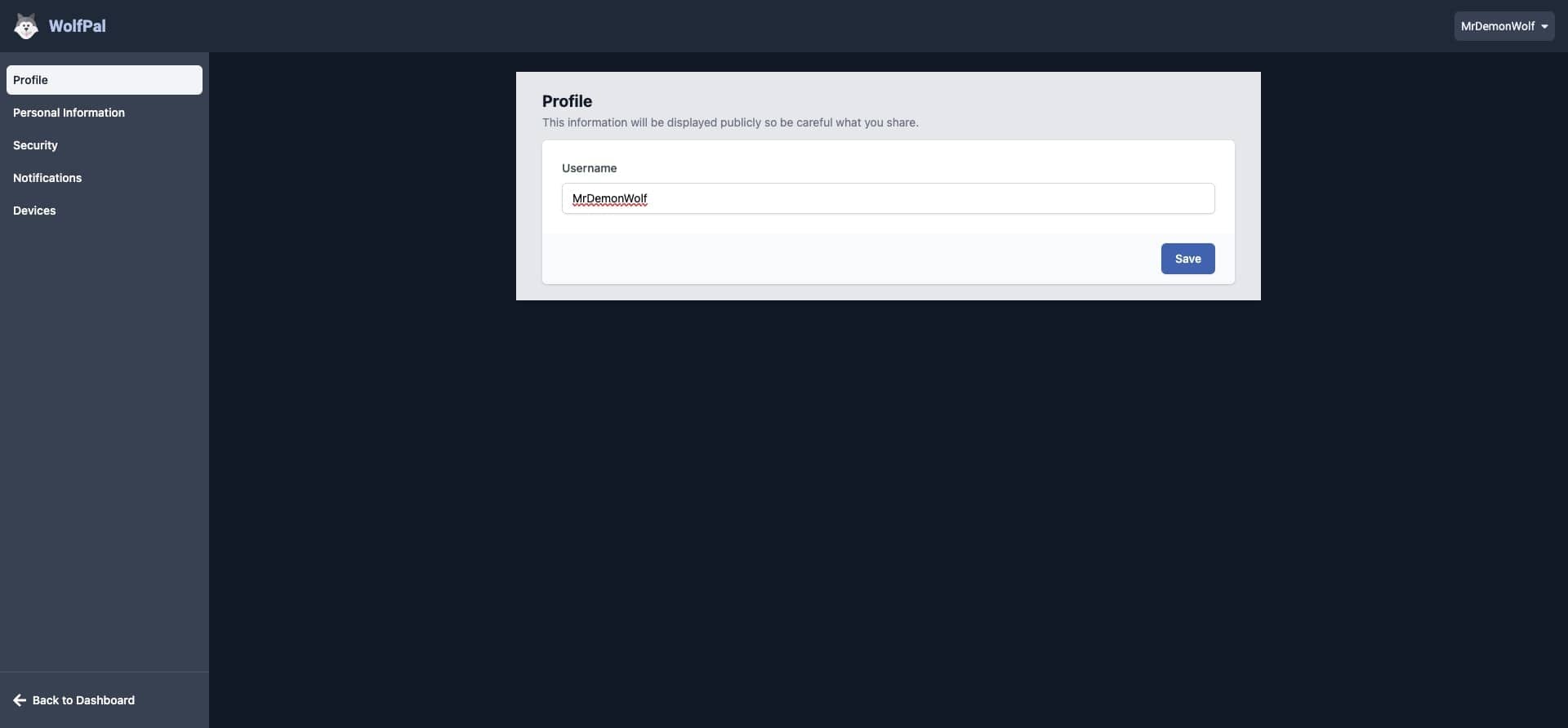 WolfPal Settings Page
