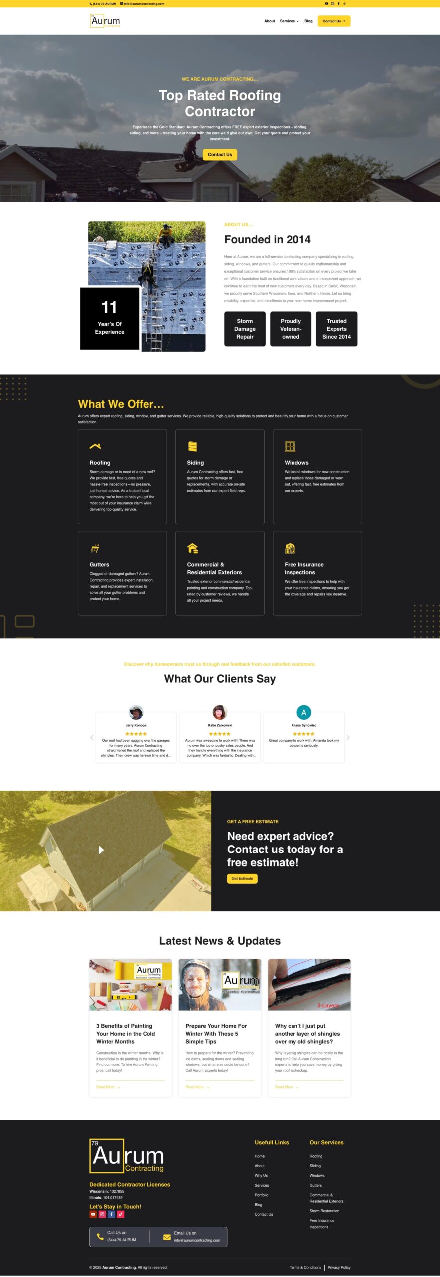 Landing Aurumcontracting Portfolio Content