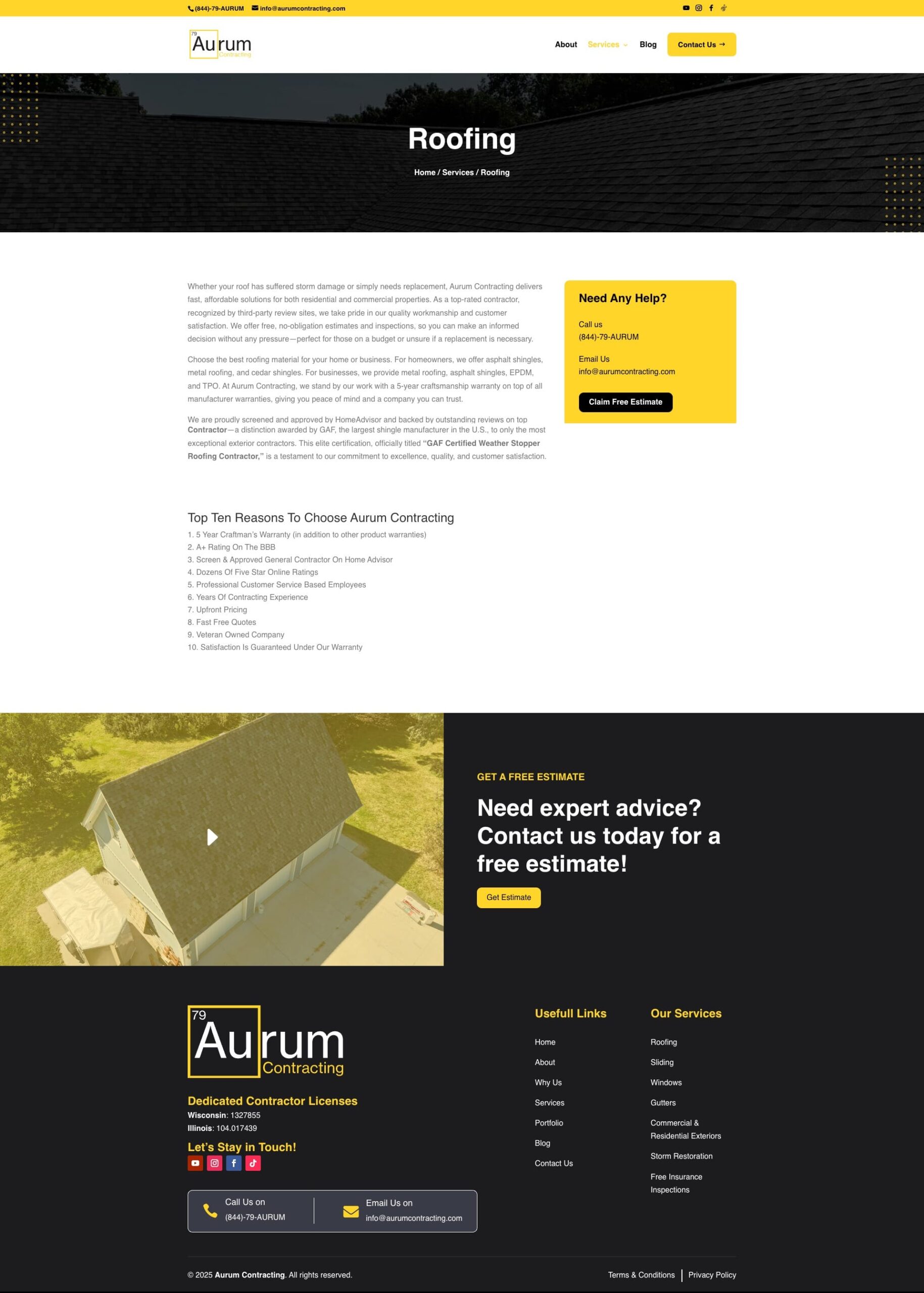 Services Roofing Aurumcontracting Portfolio Content